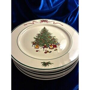 Set of 6 Christmas Tree Dinner Plates 10.5" O'Tannenbaum by The Cellar 1992Japan